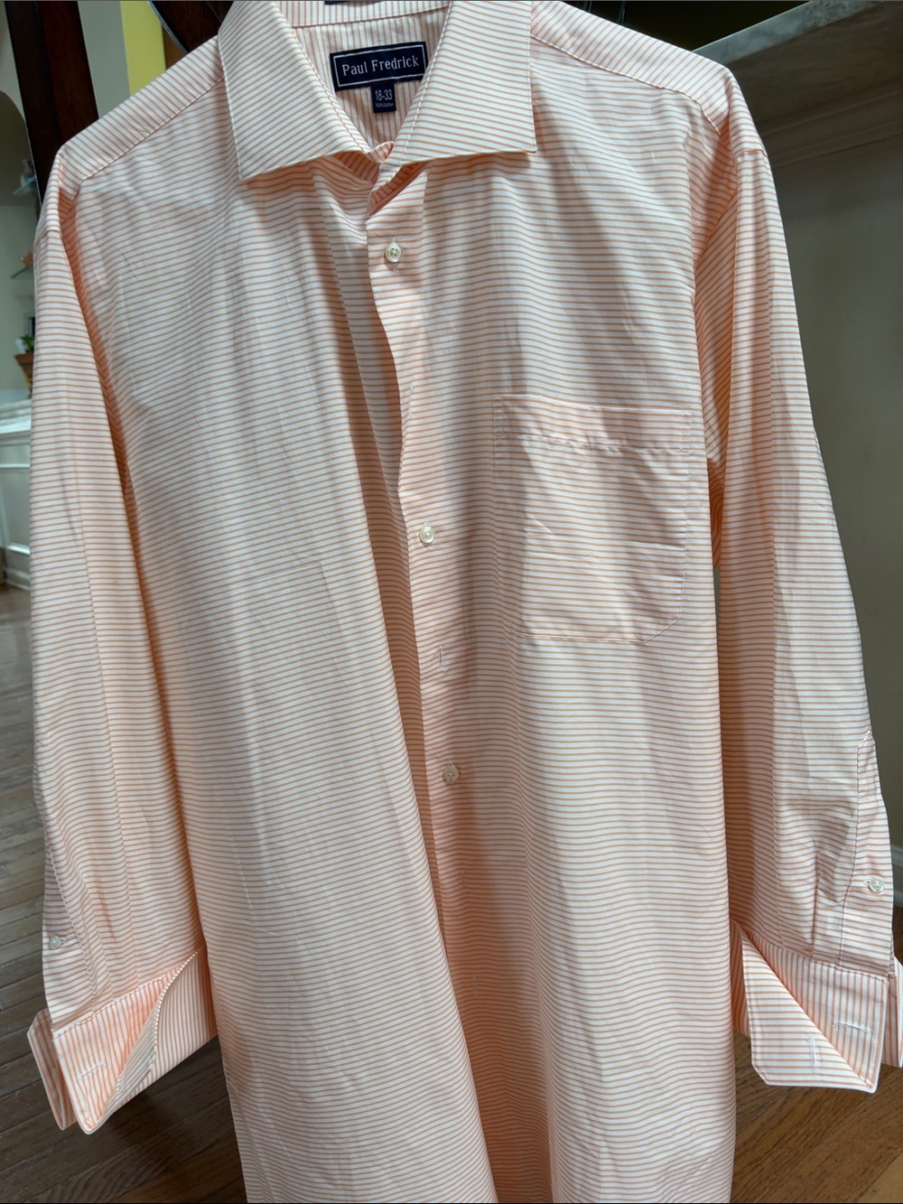 Paul Fredrick Men's Light Peach Striped Dress Shirt